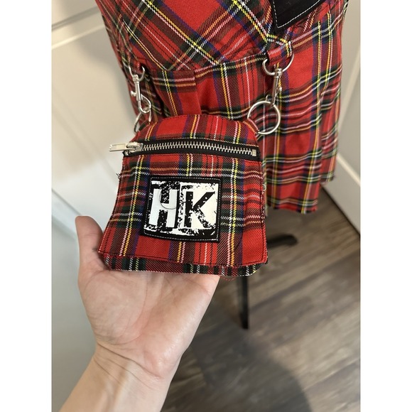 Dolls Kill x Hello Kitty Red Plaid Pleat Punk Mini Skirt L Chains Patches Kawaii - Picture 5 of 8